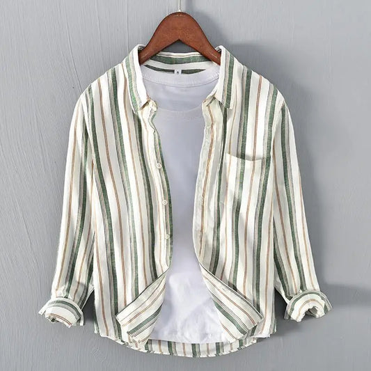 Men's lightweight striped casual shirt, long sleeve, perfect for spring & summer everyday wear. Comfortable & versatile.