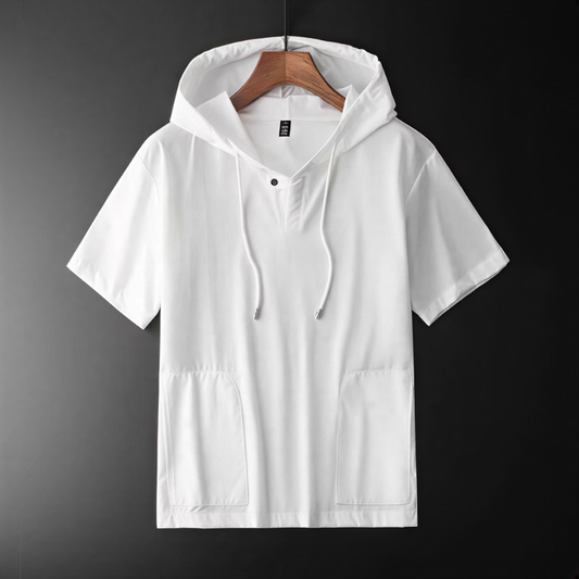 Men's lightweight summer hooded shirt for breathable casual style and layering.