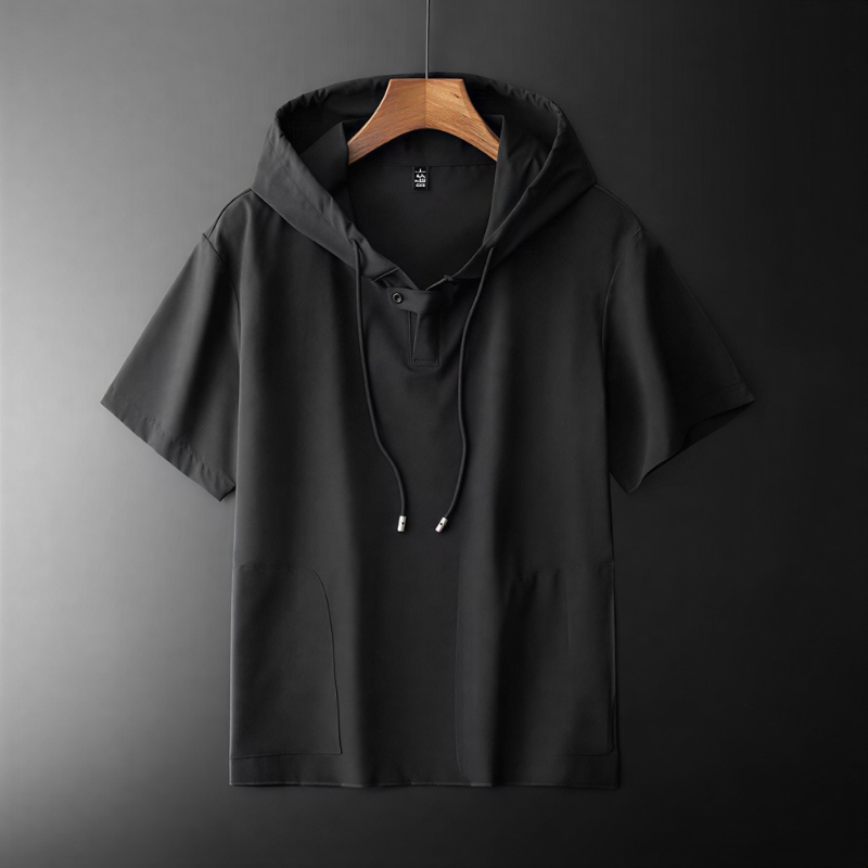 Breathable lightweight men's summer hooded shirt, ideal for comfortable casual wear & layering.