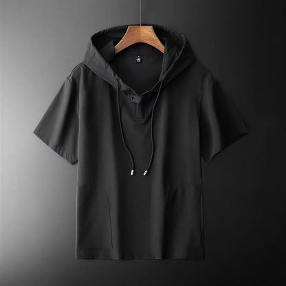 Breathable lightweight men's summer hooded shirt, ideal for comfortable casual wear & layering.