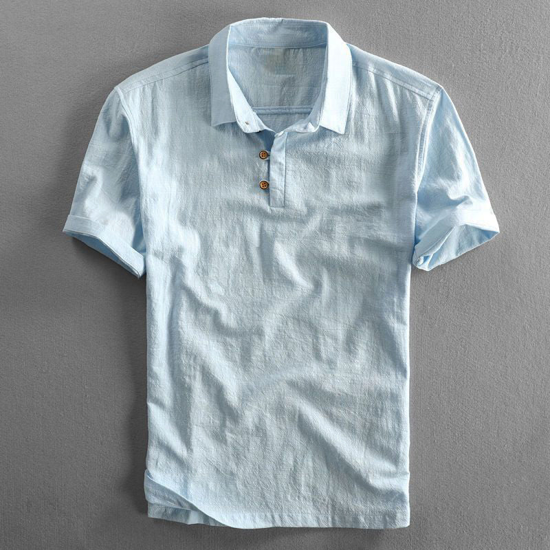 Soft, lightweight men's summer polo shirt with a relaxed fit, ideal for warm weather comfort.
