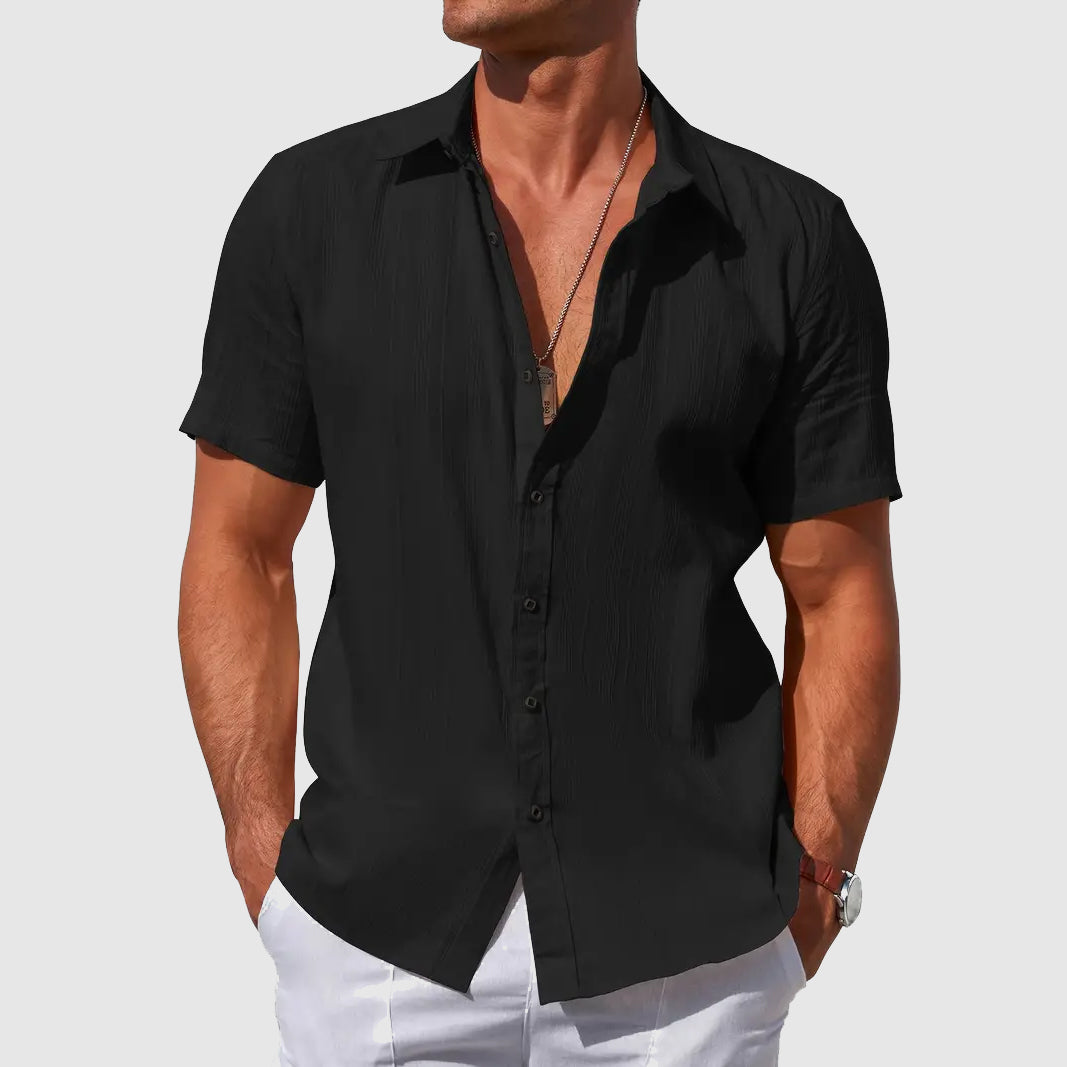 Stylish men's short-sleeve summer top, relaxed fit, ideal for warm weather vacations & everyday wear.