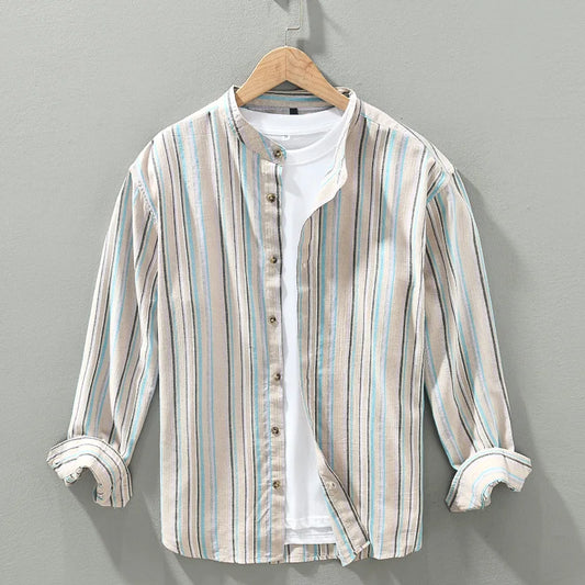 Men's lightweight summer shirt with a stylish striped collar, perfect for warm weather and casual fashion.