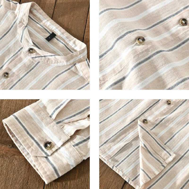 Men's lightweight top for summer with a fashionable striped collar, suitable for everyday casual wear.