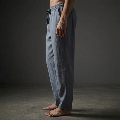 Comfortable men's summer pants, featuring a tailored fit and adjustable drawstring.