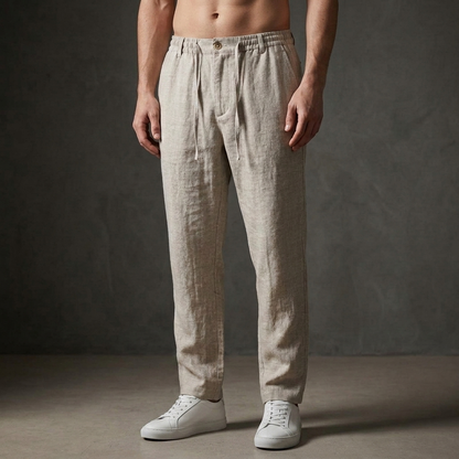 Lightweight men's summer trousers with a modern tailored cut and practical drawstring.