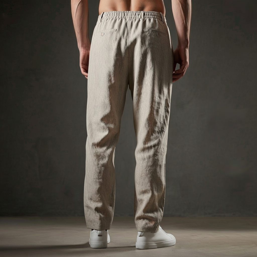 Comfortable men's casual pants, drawstring and tailored fit for warm weather fashion.