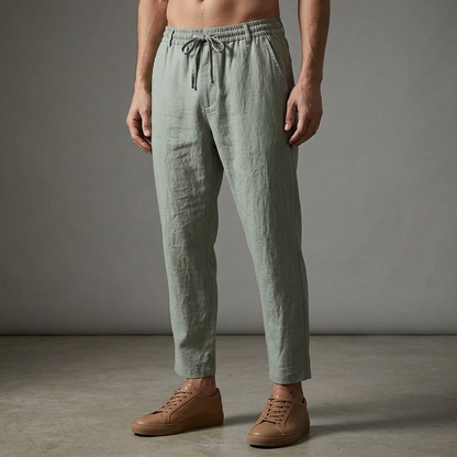 Men's casual drawstring trousers, tailored for a sleek look in lightweight summer material.