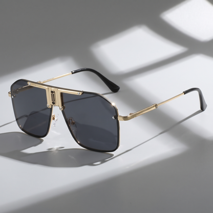 Man wearing lightweight frameless UV400 sunglasses, enjoying outdoor activities and travel.