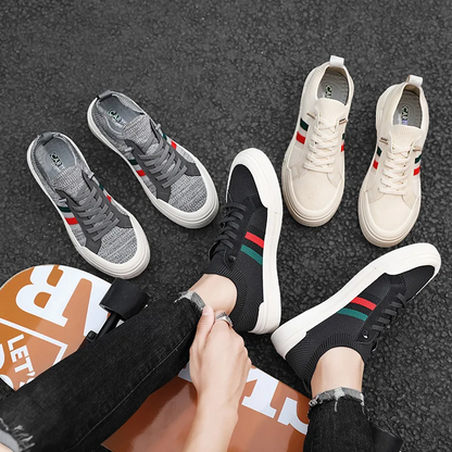 Close-up of men's breathable walking sneakers, lightweight for everyday comfort & active wear.