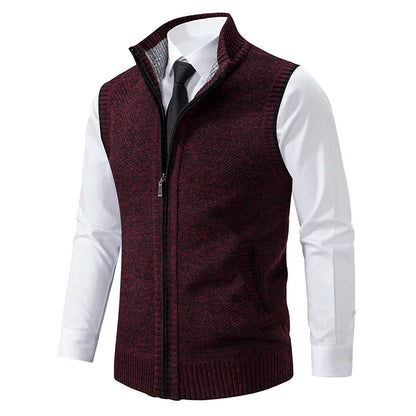 Man wearing stylish lightweight wool blend vest, perfect for comfortable layering and winter fashion warmth.