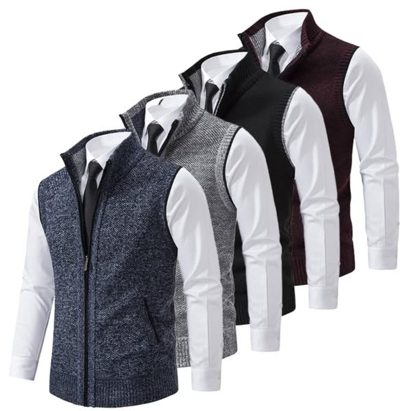 Back view of man in comfortable lightweight wool blend vest, showcasing layering fit and winter style.