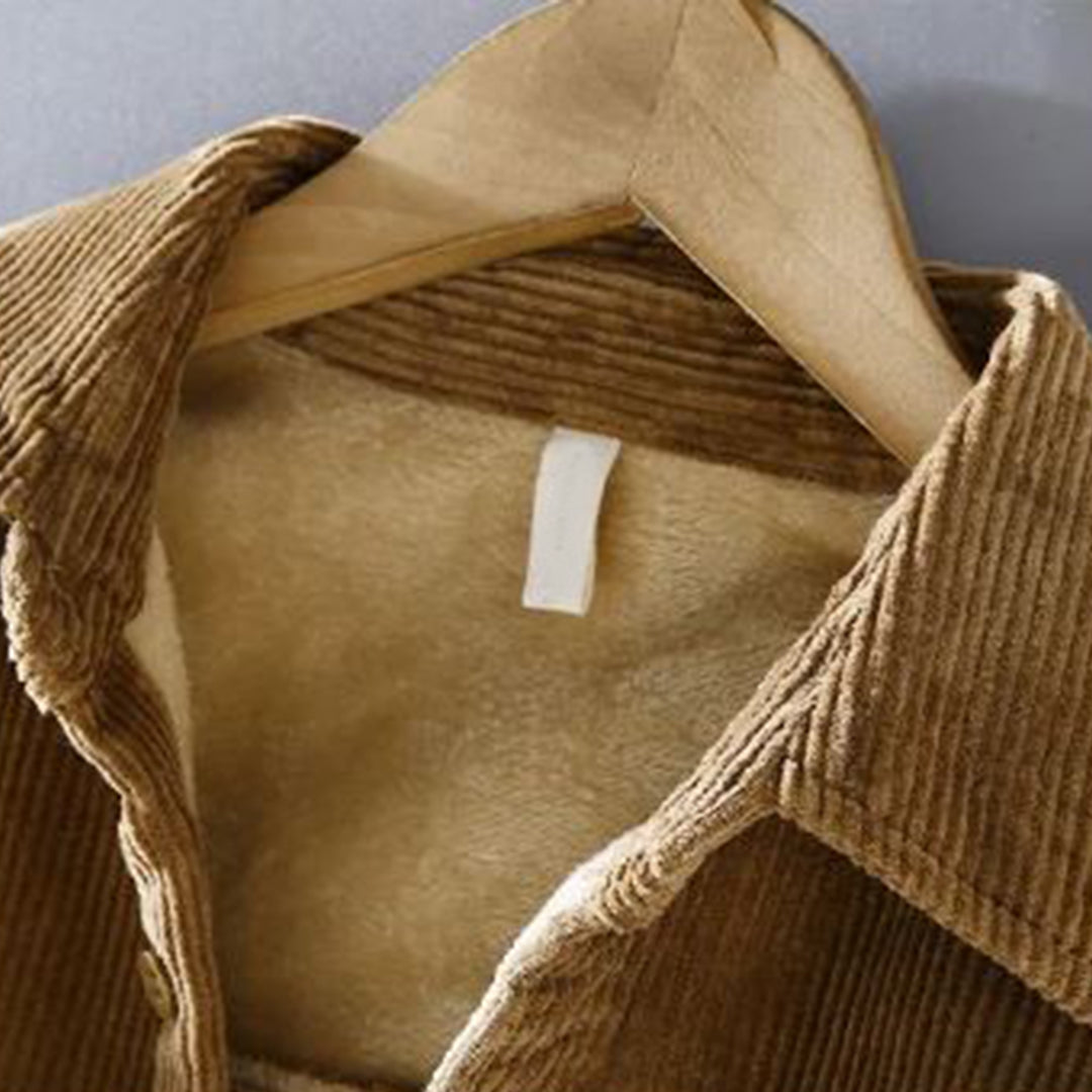 Stylish man wearing a warm men's lined corduroy jacket, showcasing versatile autumn casual wear.
