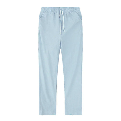 Men's linen blend trousers with drawstring waist, relaxed fit for ultimate summer comfort.