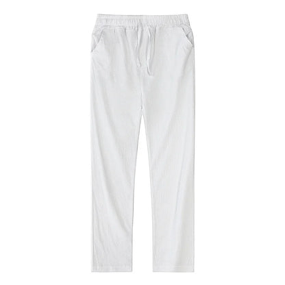 Men's casual linen blend pants, breathable cotton blend perfect for outdoor summer activities.