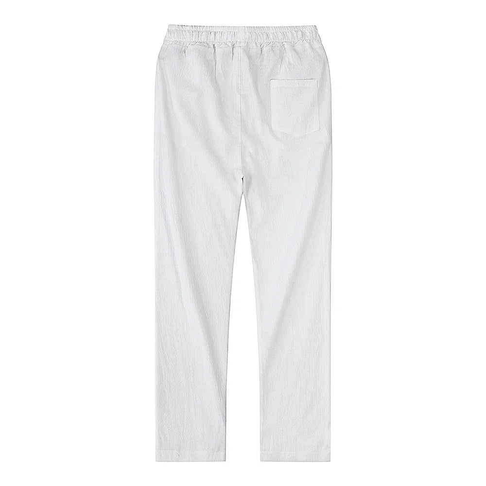 Lightweight men's linen blend comfort pants, breathable cotton blend with relaxed fit for summer.