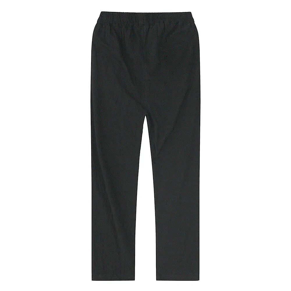 Relaxed fit men's linen blend trousers, breathable cotton mix for casual summer comfort pants.
