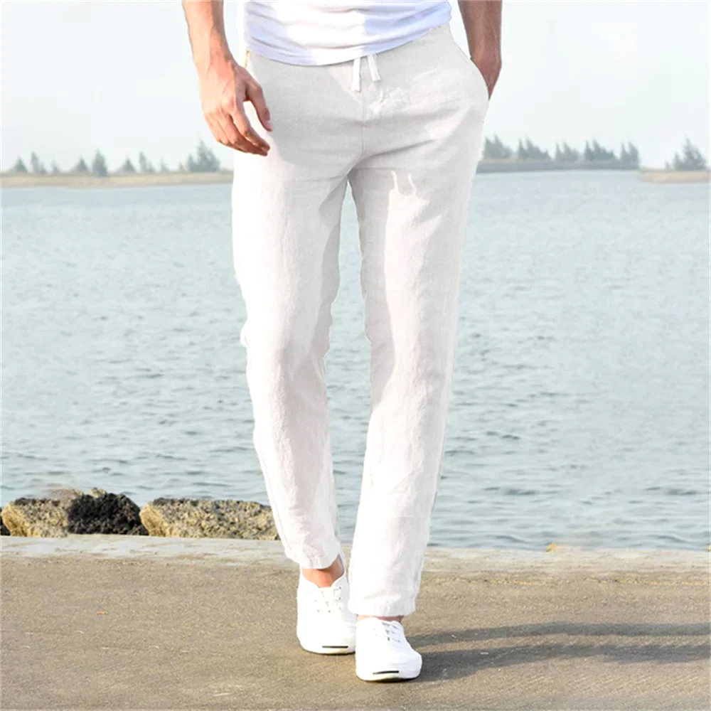 Breathable men's linen blend pants, cotton blend with a relaxed fit for daily wear.
