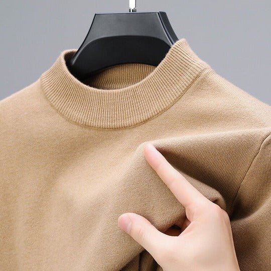 Men's long-sleeve mock neck pullover sweater in a versatile smart-casual style.
