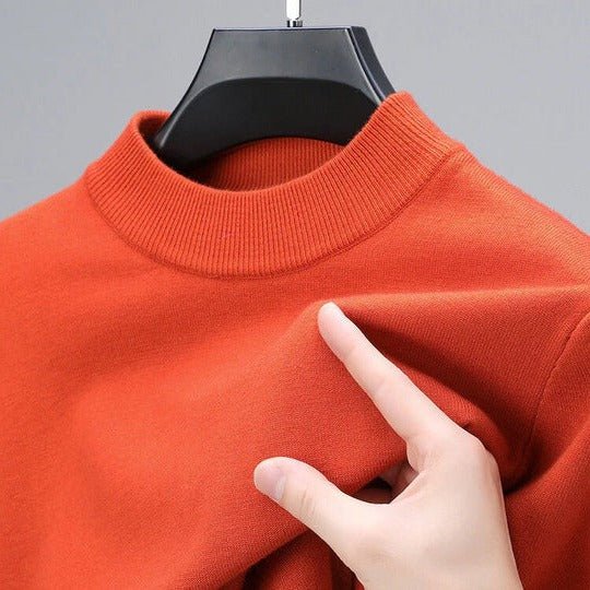 Comfortable men's mock neck pullover sweater, ideal for fall and winter casual wear.