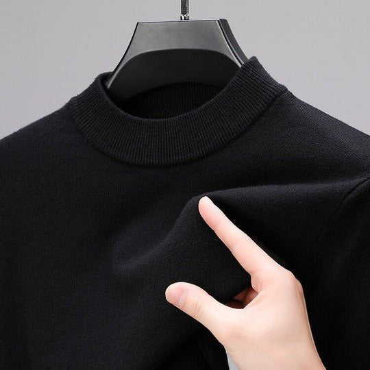 Soft men's mock neck pullover sweater, a stylish and warm long-sleeve option for winter wear.