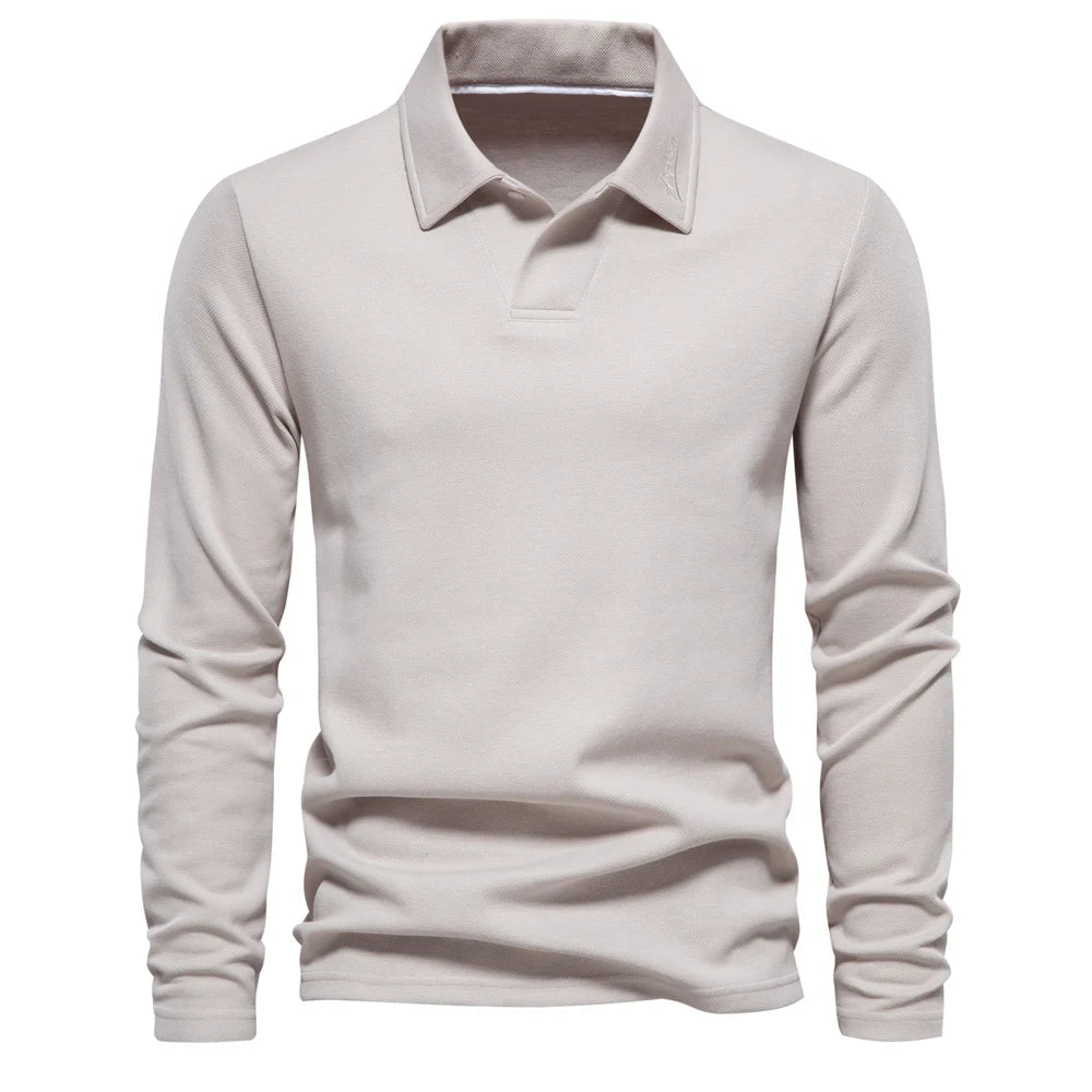 Carlton men's long-sleeve turn-down collar polo, a versatile top with button placket.