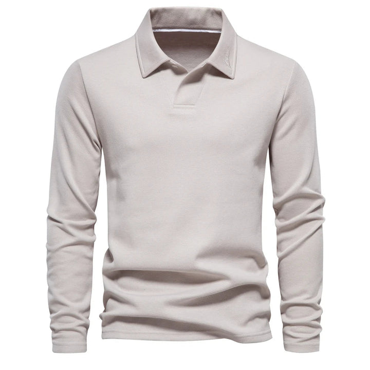 Carlton men's long-sleeve turn-down collar polo, a versatile top with button placket.