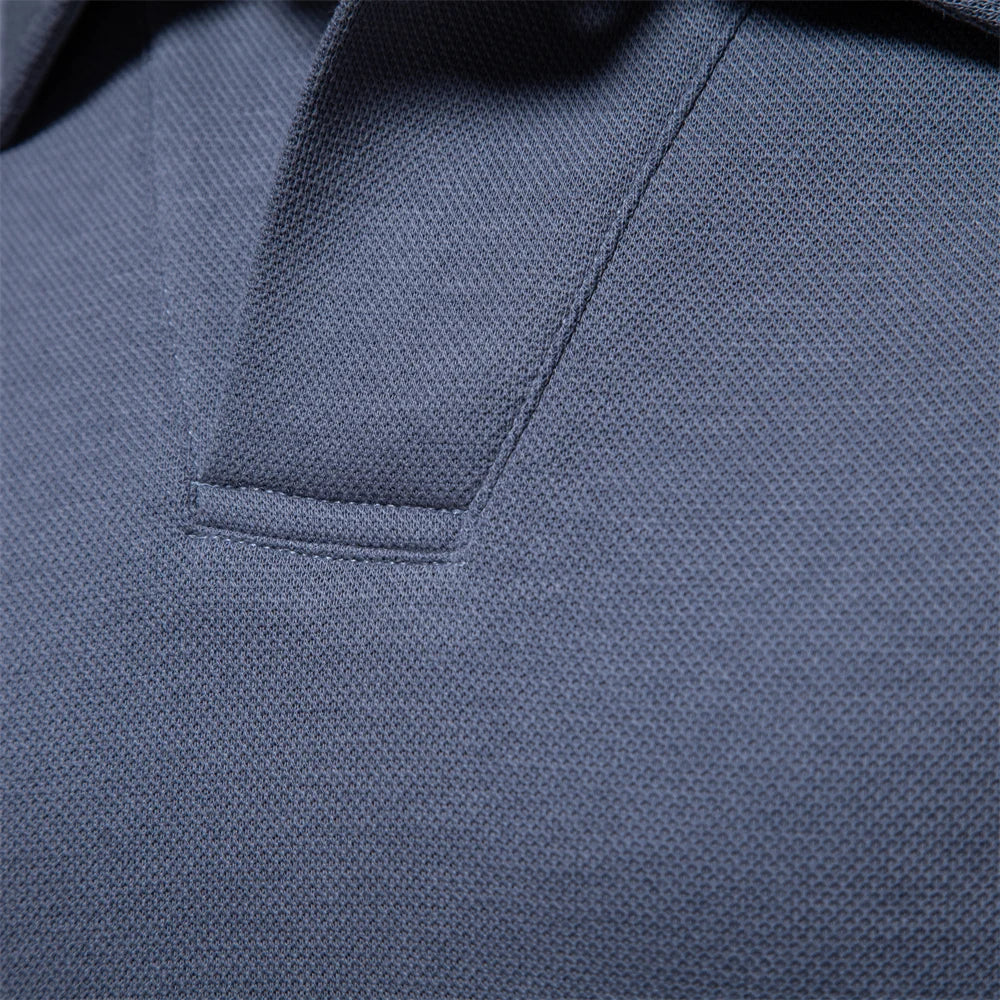 Embroidered men's long-sleeve turn-down collar polo, a versatile smart casual shirt.