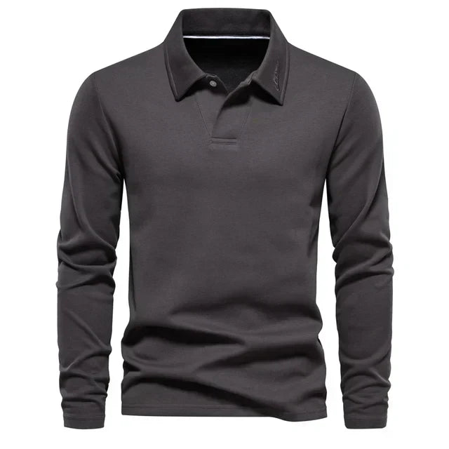 Smart casual men's long-sleeve polo with turn-down collar & button placket. Carlton brand.