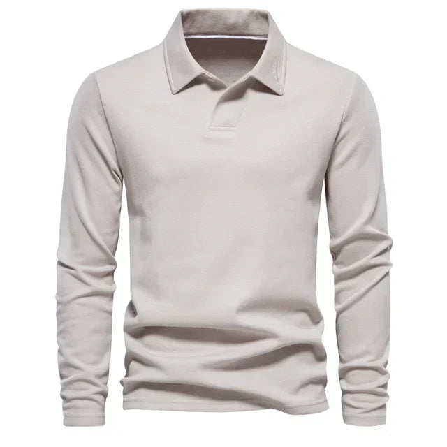 Everyday men's long-sleeve polo shirt, features a turn-down collar & comfortable fabric.