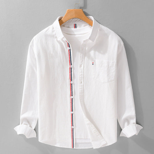 Men's long-sleeve striped button-up shirt. Lightweight and versatile, ideal for smart casual and everyday wear.
