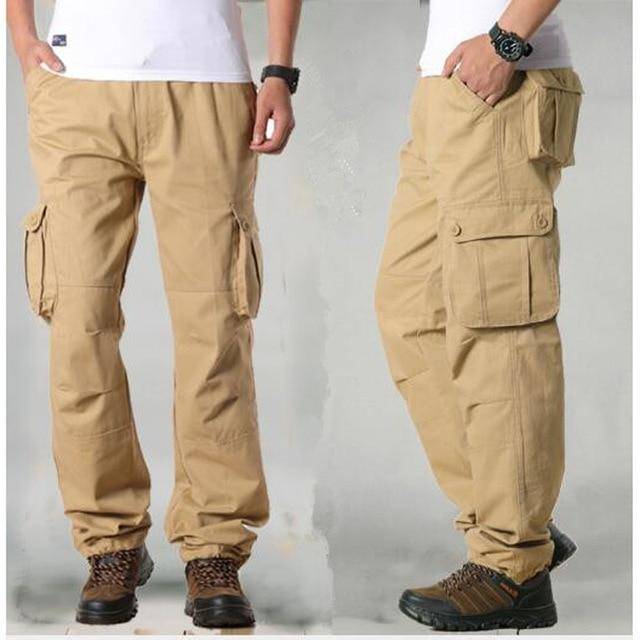 Dark grey men's loose fit cargo pants, tactical and durable, perfect as workwear or casual outdoor.