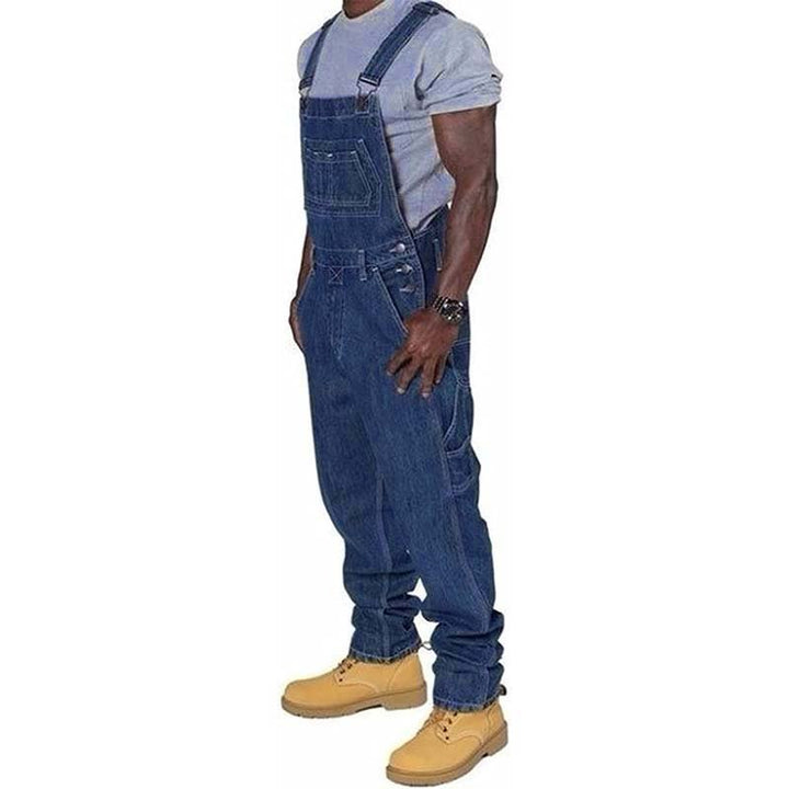 Stylish men's loose fit bib overalls, multi-pocket design, comfortable and functional for daily wear.