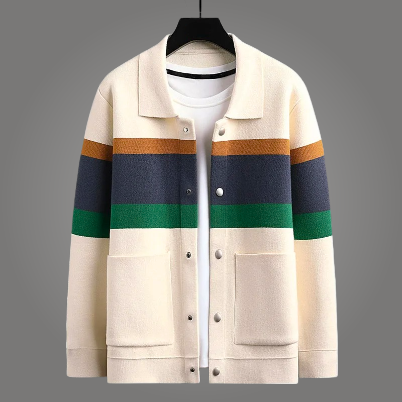 Men's luxurious Heritage Cardigan, elegant knitwear for sophisticated fall fashion & winter warmth. Comfortable layering piece.