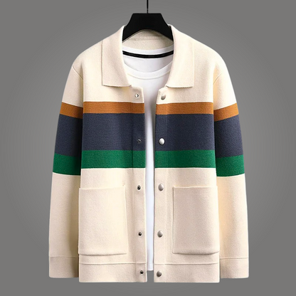 Men's luxurious Heritage Cardigan, elegant knitwear for sophisticated fall fashion & winter warmth. Comfortable layering piece.