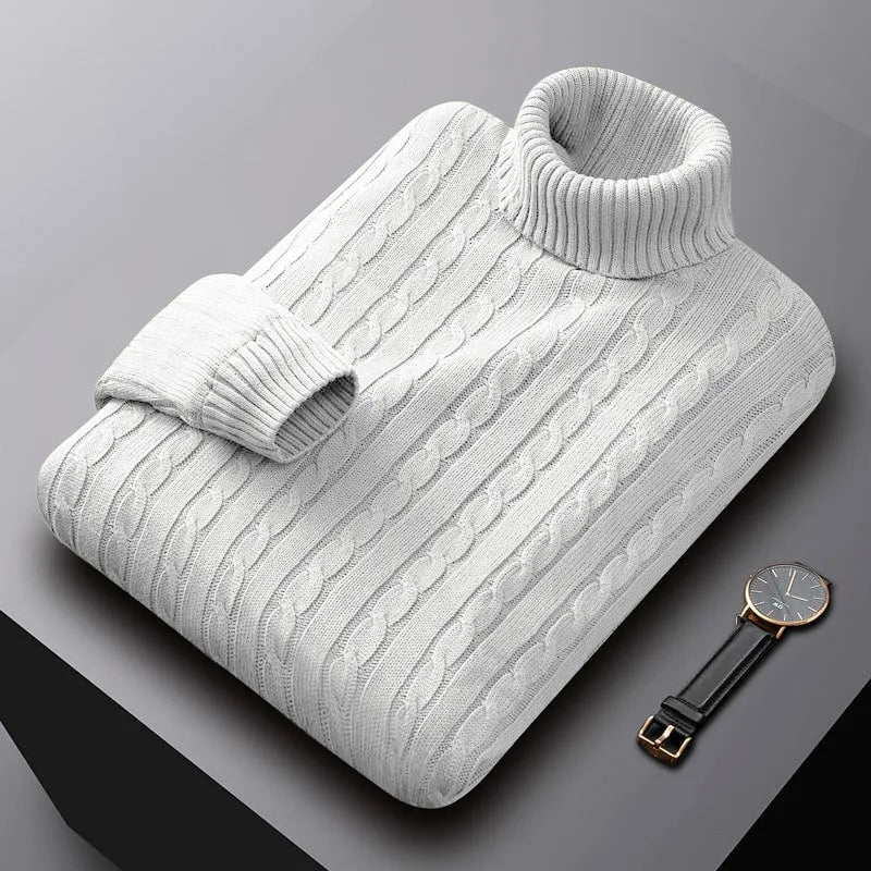 Elegant men's soft knit crew neck sweater, ideal for versatile fall & winter fashion layering.
