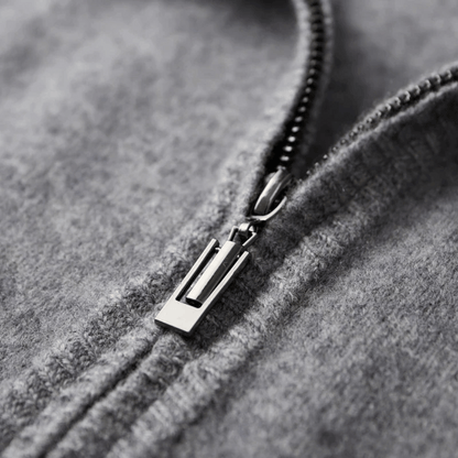 Premium men's soft touch zip-up cardigan, merging comfort with sophisticated style.