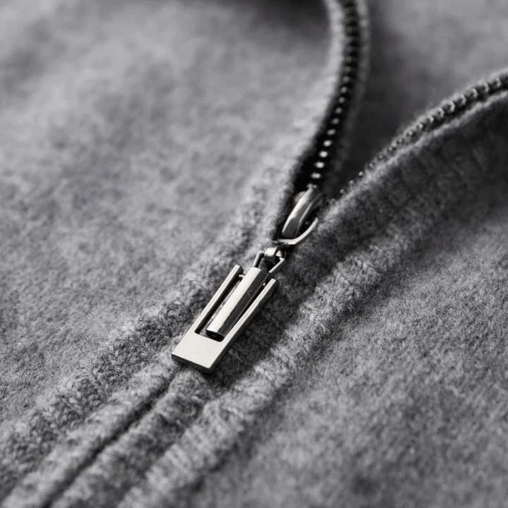 Premium men's soft touch zip-up cardigan, merging comfort with sophisticated style.
