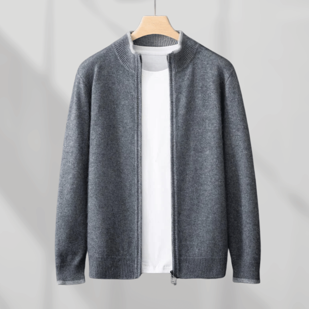 Casual yet elegant men's long sleeve zip-up cardigan for everyday comfort & layering.