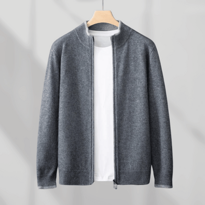 Casual yet elegant men's long sleeve zip-up cardigan for everyday comfort & layering.