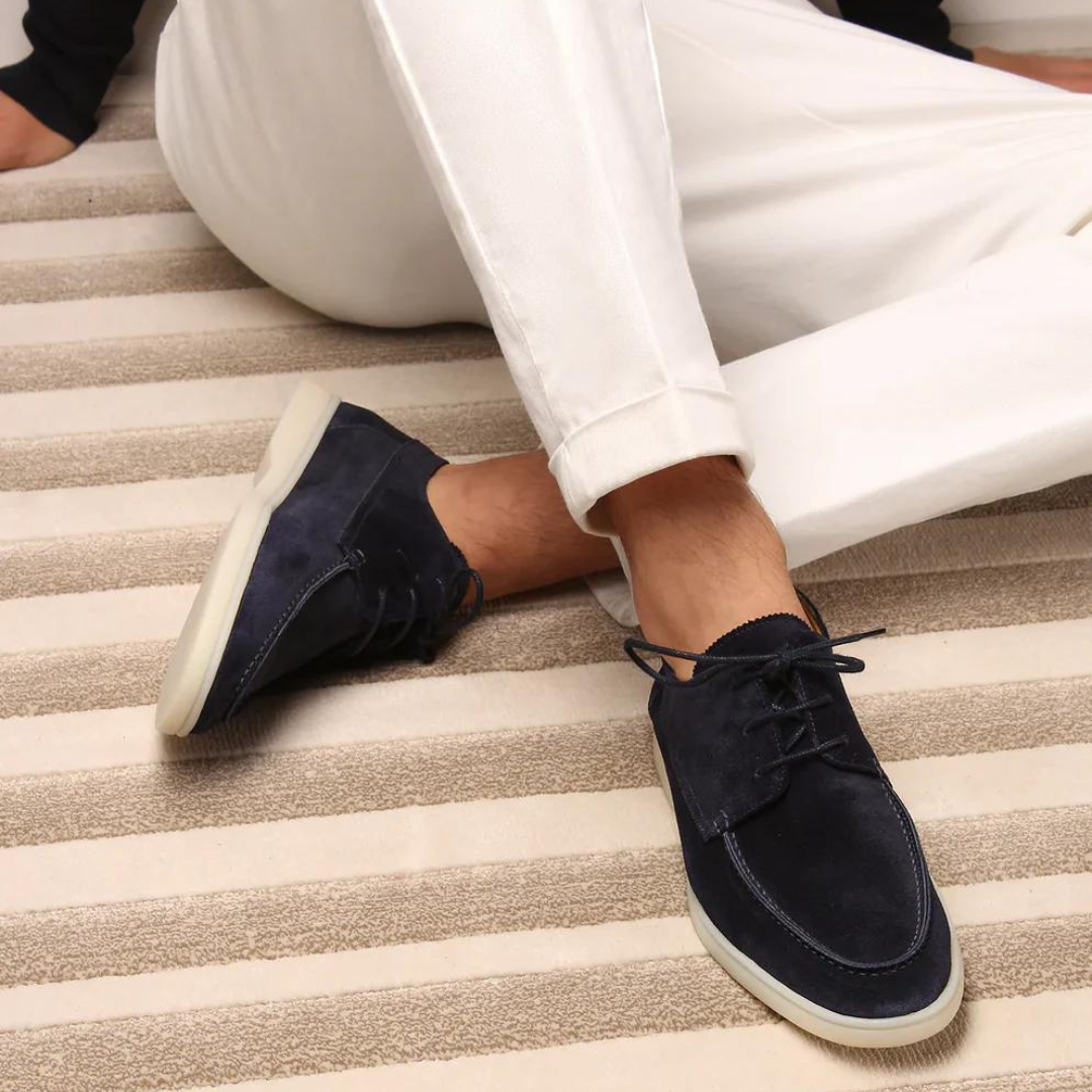 Elegant beige men's lace-up loafers, perfect for dress shoes or smart casual everyday wear. High-quality.