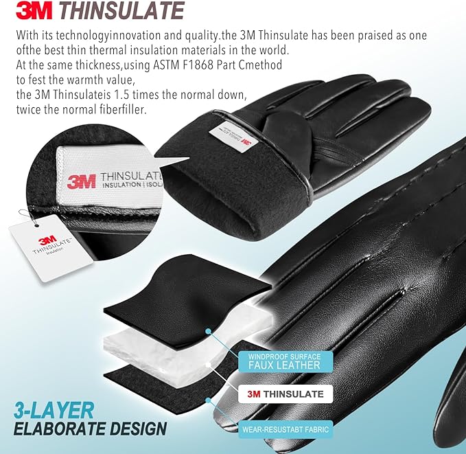 Durable & stylish men's black leather winter gloves, cashmere-lined for ultimate comfort & touchscreen use.