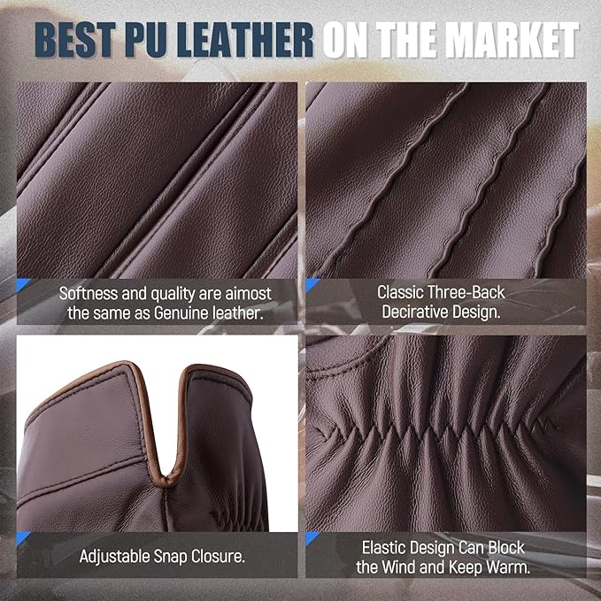 Men's premium leather driving & outdoor winter gloves with cashmere lining and touchscreen capability.