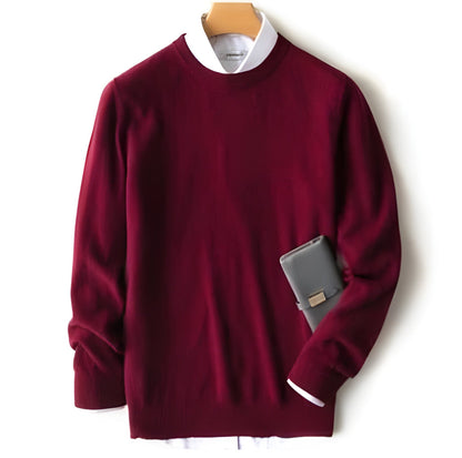 Warm & luxurious men's cashmere pullover, elegant long sleeve sweater for high quality fall and winter comfort.