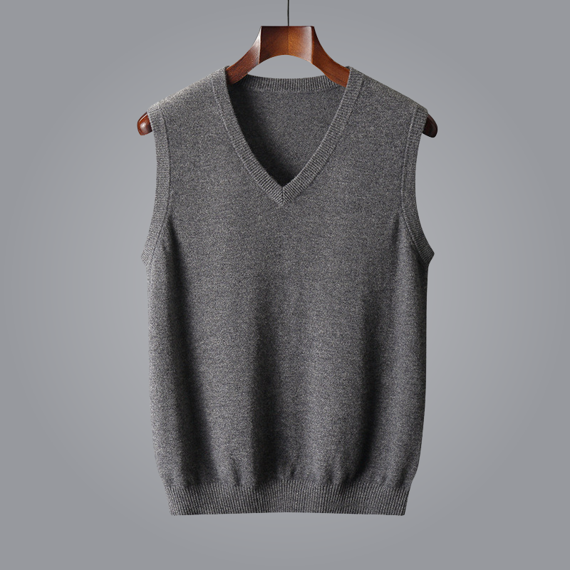 High-quality men's luxury cashmere vest, featuring a soft, tailored V-neck design. Elegant.