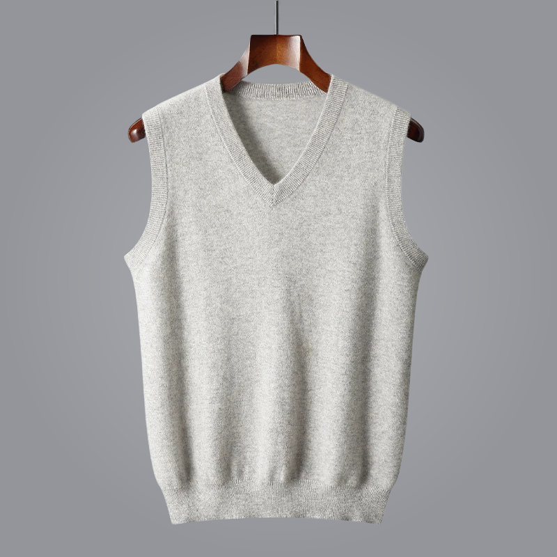 Versatile men's luxury cashmere vest, perfect for elegant layering. Soft & tailored.
