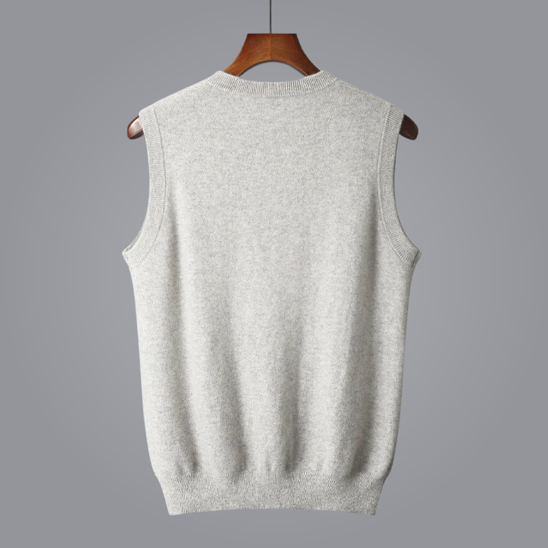 Ultra-soft men's cashmere vest, tailored for a sophisticated look. Luxurious men's apparel.