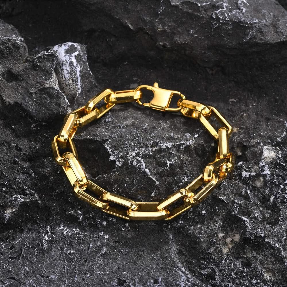 Men's luxury chain link bracelet in gold, silver & gunmetal. A fashion-forward, durable statement piece.