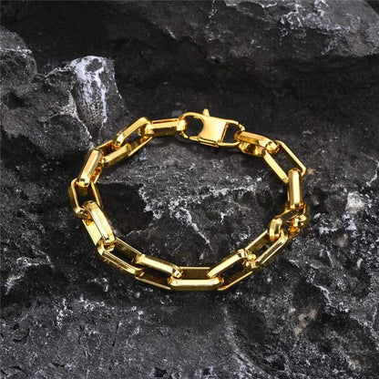 Men's luxury chain link bracelet in gold, silver & gunmetal. A fashion-forward, durable statement piece.