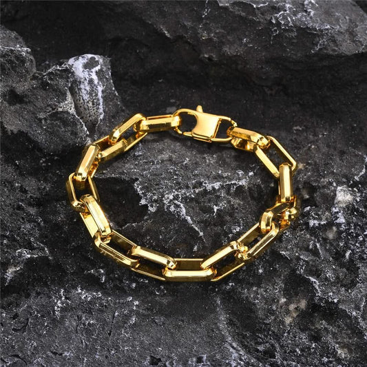 Men's luxury chain link bracelet in gold, silver & gunmetal. A fashion-forward, durable statement piece.